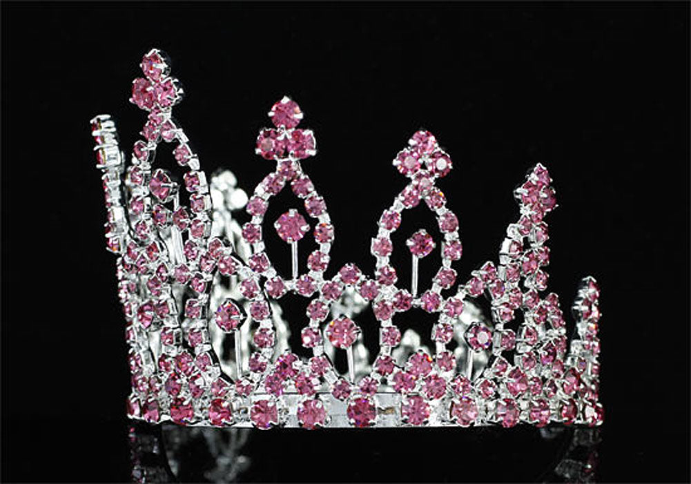 Bridal Pink Flower Girl / Baby Round Full Circle Rhinestone Mini Tiara Crown XT1741