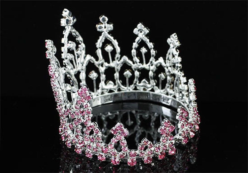 Bridal Pink Flower Girl / Baby Round Full Circle Rhinestone Mini Tiara Crown XT1741