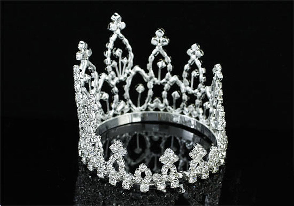 Bridal Silver Flower Girl / Baby Round Full Circle Rhinestone Mini Tiara Crown XT1742