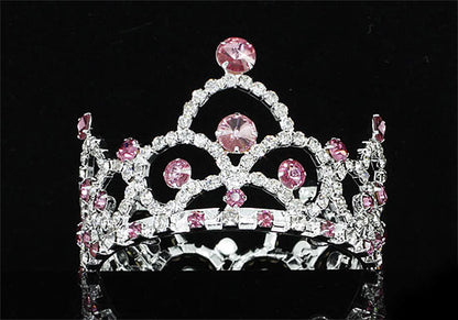 Flower Girl / Baby Crystal Full Circle Round Pink Mini Crown Tiara XT1765