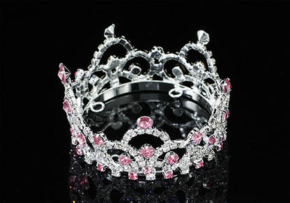 Flower Girl / Baby Crystal Full Circle Round Pink Mini Crown Tiara XT1765