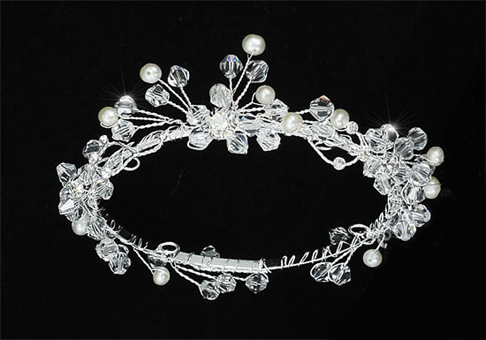 Handmade Flower Girl / Baby Crystal Fresh Water Pearls Full Circle Round Mini Crown Tiara XT1772