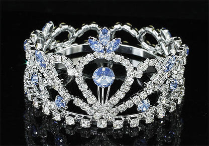 Flower Girl / Baby Crystal Full Circle Round Blue Mini Crown Tiara XT1774