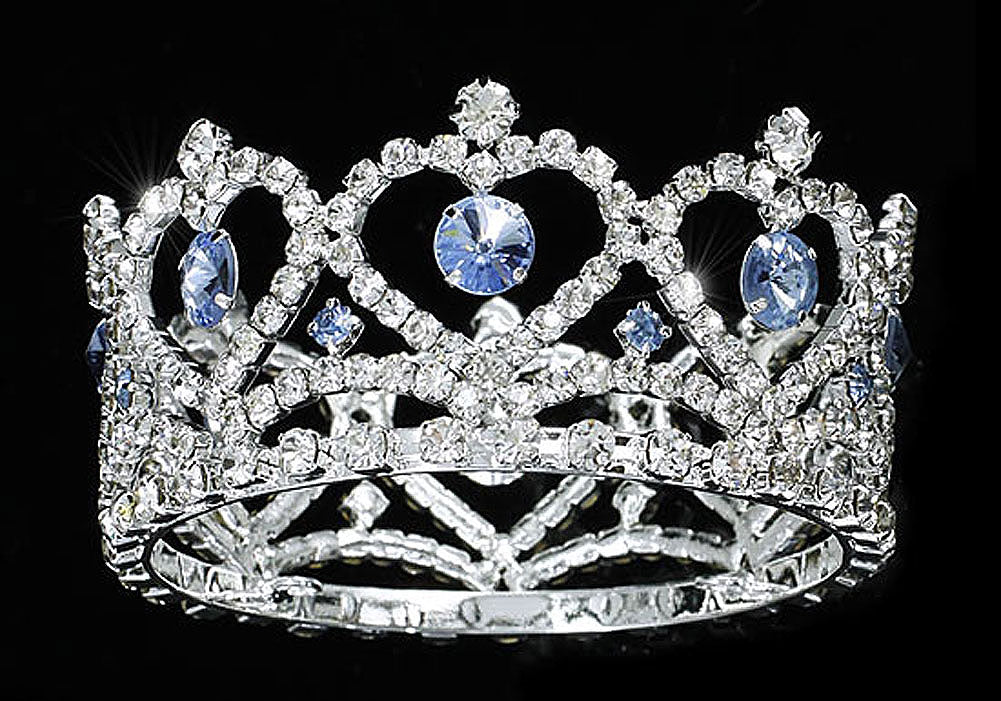 Flower Girl / Baby Crystal Full Circle Round Heart Blue Mini Crown Tiara XT1776