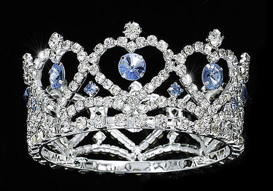 Flower Girl / Baby Crystal Full Circle Round Heart Blue Mini Crown Tiara XT1776
