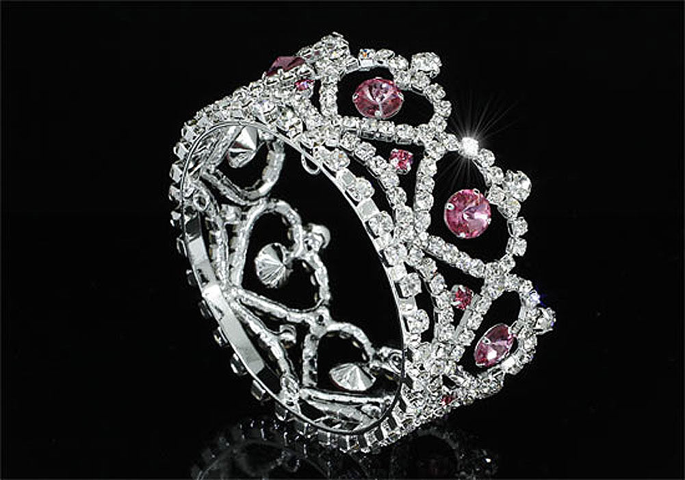 Flower Girl / Baby Crystal Full Circle Round Heart Pink Mini Crown Tiara XT1777