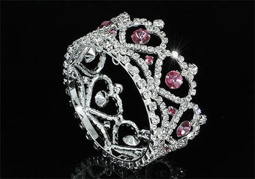 Flower Girl / Baby Crystal Full Circle Round Heart Pink Mini Crown Tiara XT1777