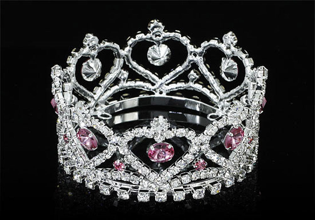 Flower Girl / Baby Crystal Full Circle Round Heart Pink Mini Crown Tiara XT1777