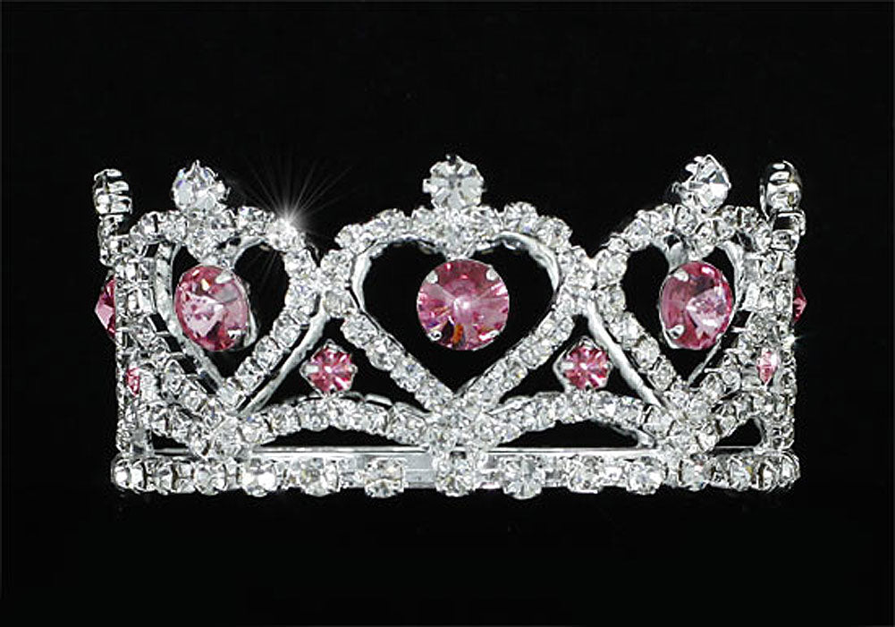 Flower Girl / Baby Crystal Full Circle Round Heart Pink Mini Crown Tiara XT1777