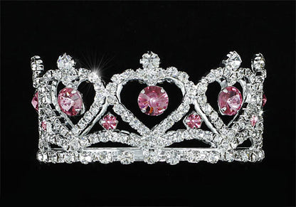 Flower Girl / Baby Crystal Full Circle Round Heart Pink Mini Crown Tiara XT1777