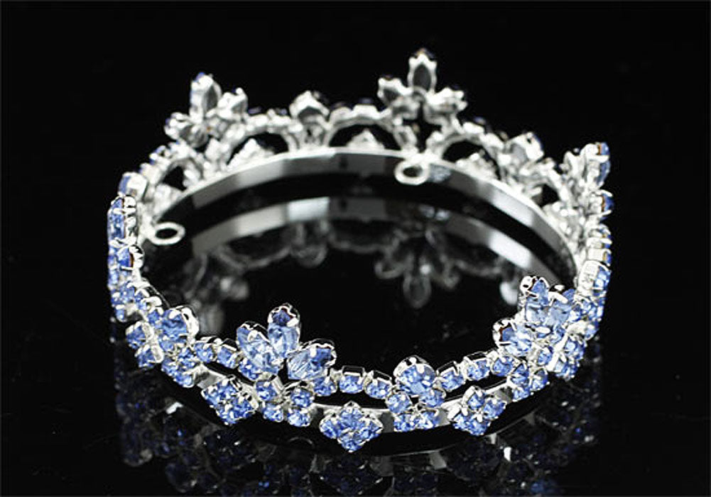 Bridal Flower Girl / Baby Round Full Circle Rhinestone Blue Mini Tiara Crown XT1786