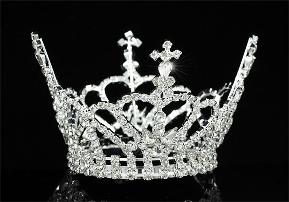 Baby / Flower Girl / Boy Full Circle Round Heart Cross Silver Mini Royal Crown XT1792