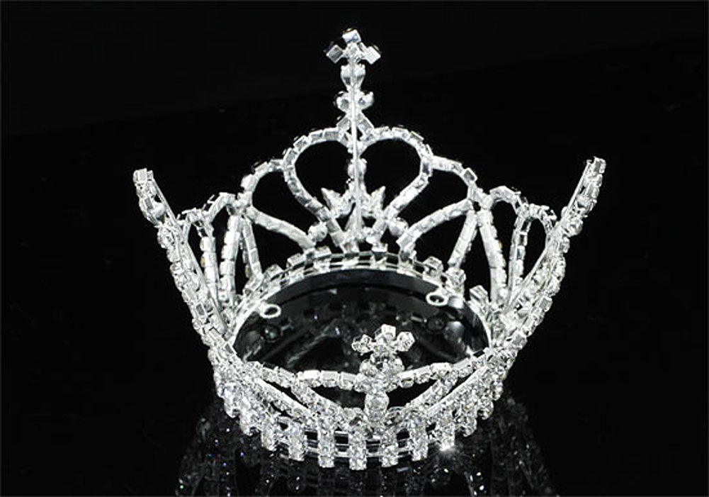 Baby / Flower Girl / Boy Full Circle Round Heart Cross Silver Mini Royal Crown XT1792