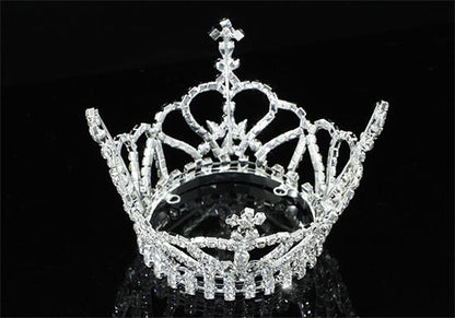 Baby / Flower Girl / Boy Full Circle Round Heart Cross Silver Mini Royal Crown XT1792