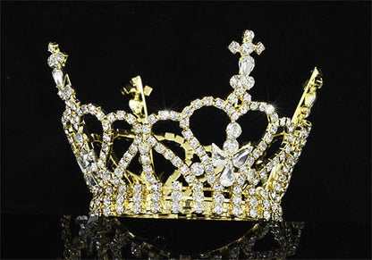 Baby / Flower Girl / Boy Full Circle Round Heart Cross Gold Mini Royal Crown XT1793