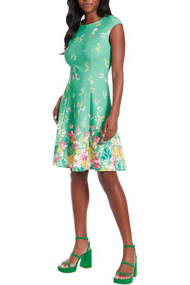 London Times Cap Sleeve Fit and Flare Dress-1