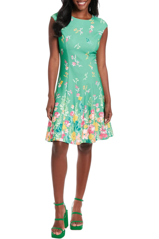 London Times Cap Sleeve Fit and Flare Dress-0