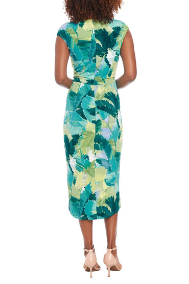 London Times Keyhole Neckline Sleeveless Waist Tie Tulip Hem Sheath Silhouette Midi Dress-1