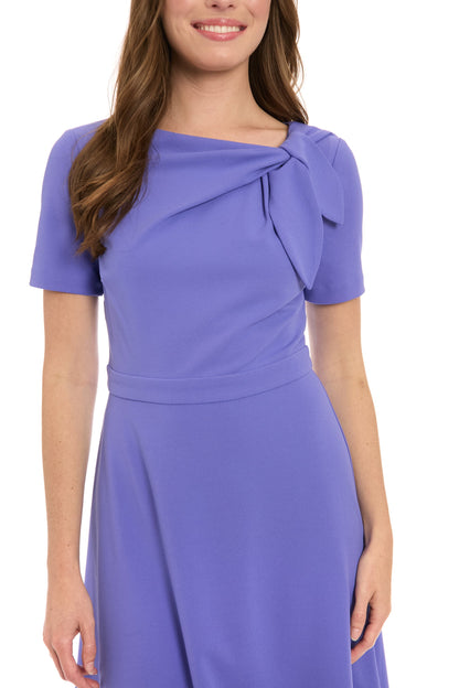 London Times Colleen Asymmetrical Unique Detail Neckline Fit-and-Flare Midi Dress-3