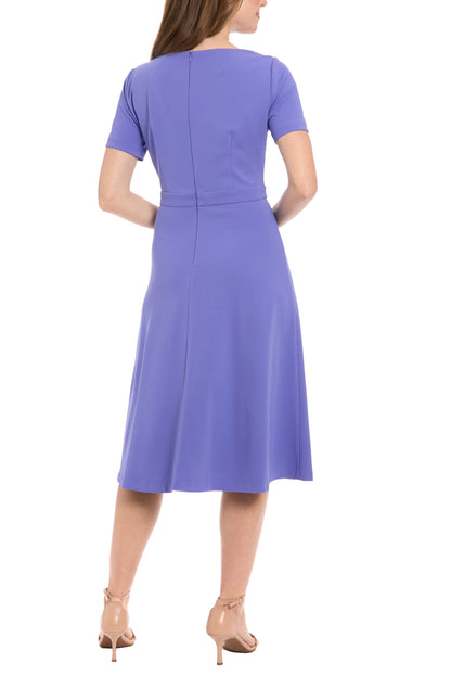 London Times Colleen Asymmetrical Unique Detail Neckline Fit-and-Flare Midi Dress-2