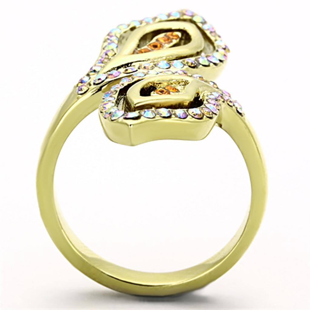 TK1289 - IP Gold(Ion Plating) Stainless Steel Ring with Top Grade Crystal in Multi Color