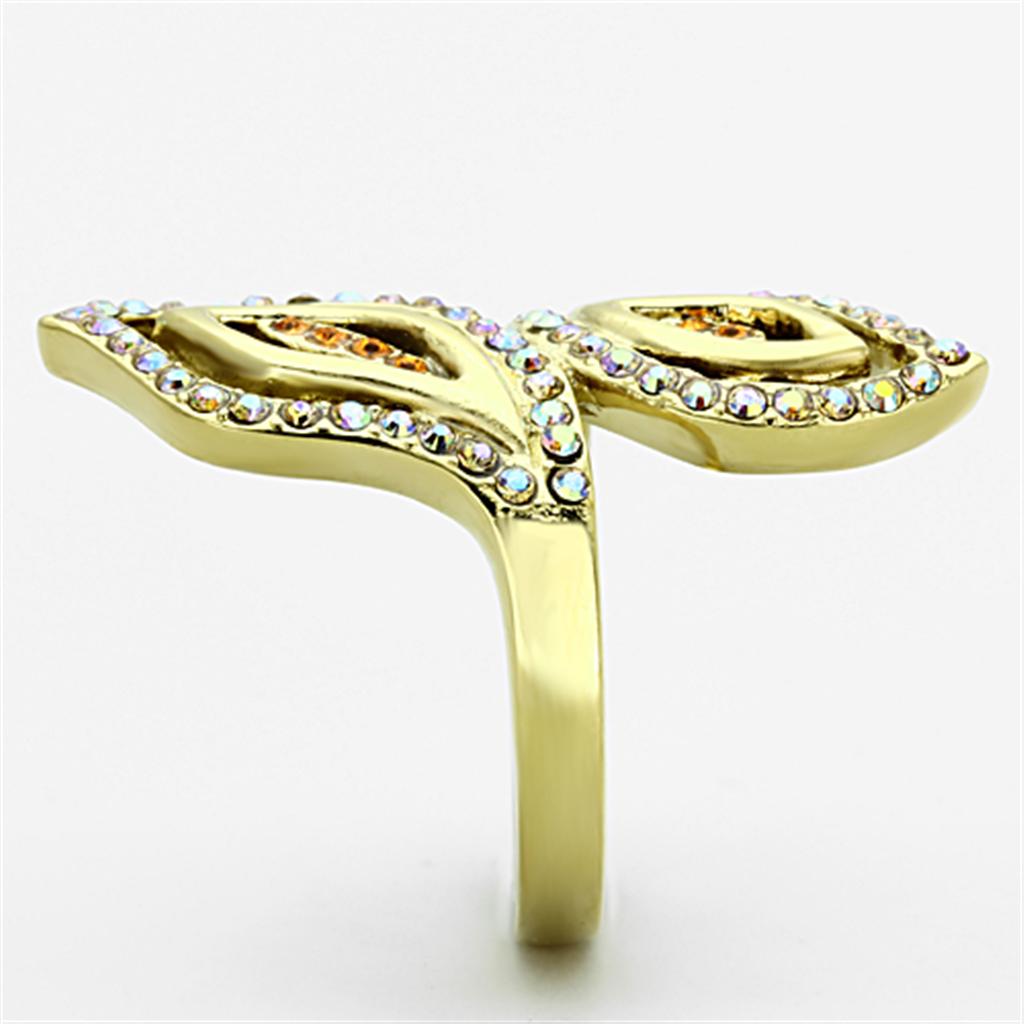 TK1289 - IP Gold(Ion Plating) Stainless Steel Ring with Top Grade Crystal in Multi Color