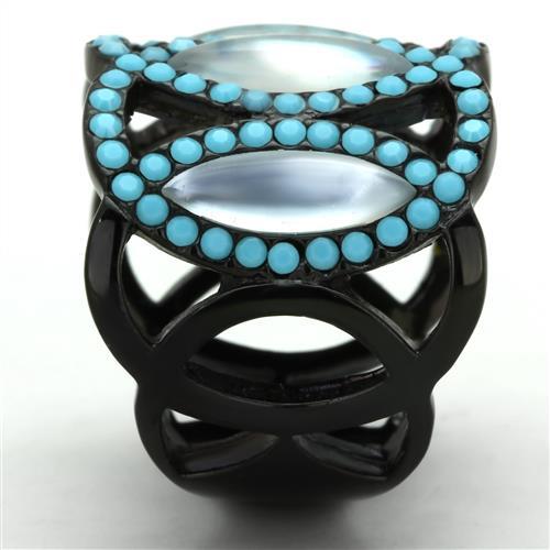 TK1421 - IP Black(Ion Plating) Stainless Steel Ring with Precious Stone Conch in White