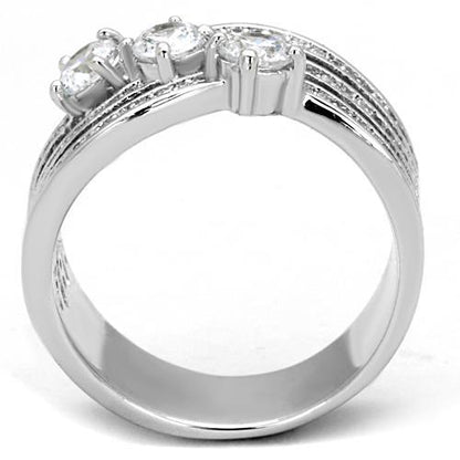 TK1683 - High polished (no plating) Stainless Steel Ring with AAA Grade CZ in Clear