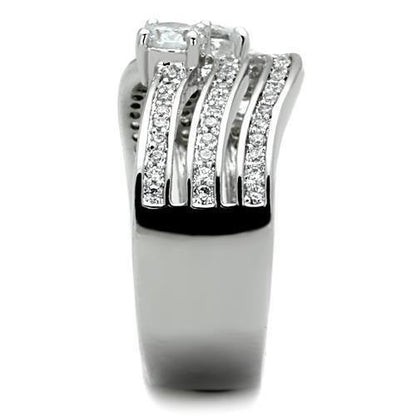 TK1683 - High polished (no plating) Stainless Steel Ring with AAA Grade CZ in Clear