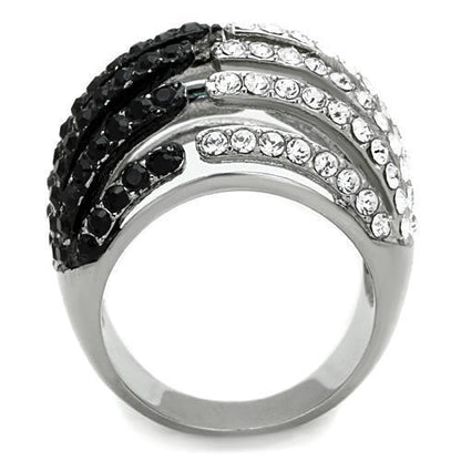 TK1686 - Two-Tone IP Black Stainless Steel Ring with Top Grade Crystal in Jet