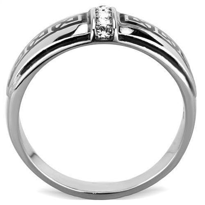 TK1801 - High polished (no plating) Stainless Steel Ring with Top Grade Crystal in Clear