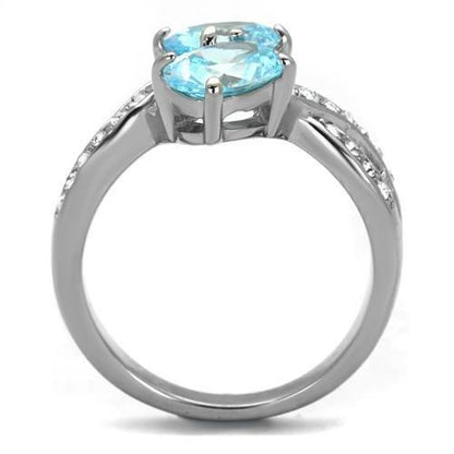 TK2501 - High polished (no plating) Stainless Steel Ring with AAA Grade CZ in Sea Blue
