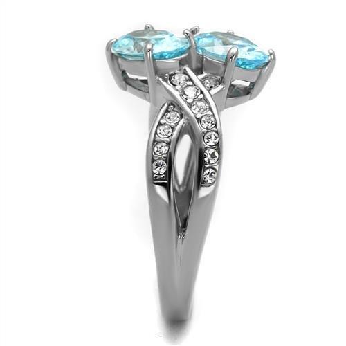 TK2501 - High polished (no plating) Stainless Steel Ring with AAA Grade CZ in Sea Blue