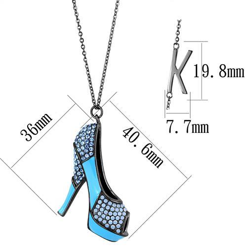 TK2704 - IP Light Black (IP Gun) Stainless Steel Chain Pendant with Top Grade Crystal in Aquamarine
