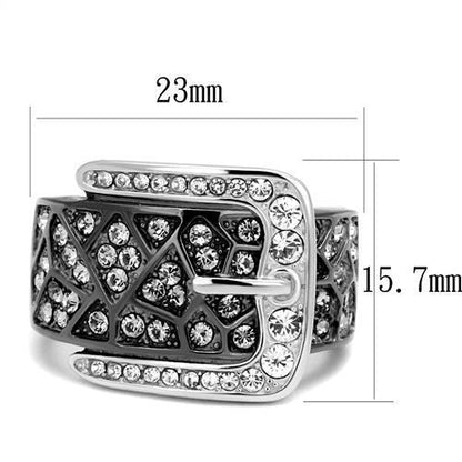 TK2769 - Two-Tone IP Black Stainless Steel Ring with Top Grade Crystal in Black Diamond