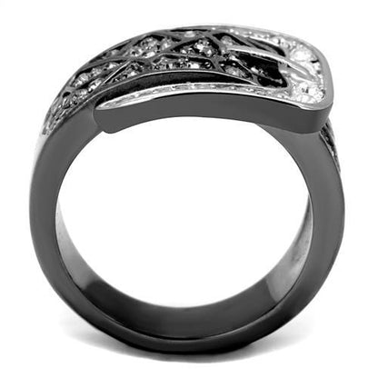 TK2769 - Two-Tone IP Black Stainless Steel Ring with Top Grade Crystal in Black Diamond
