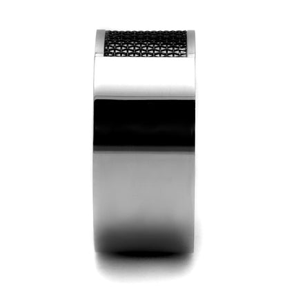 TK2923 - High polished (no plating) Stainless Steel Ring with Epoxy in Jet