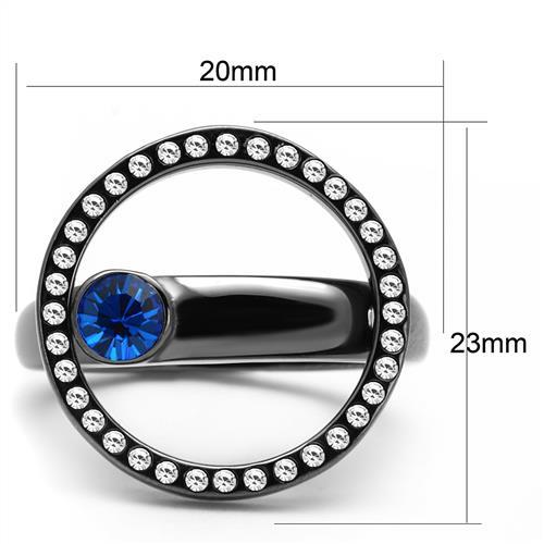 TK2974 - IP Light Black (IP Gun) Stainless Steel Ring with Top Grade Crystal in Capri Blue