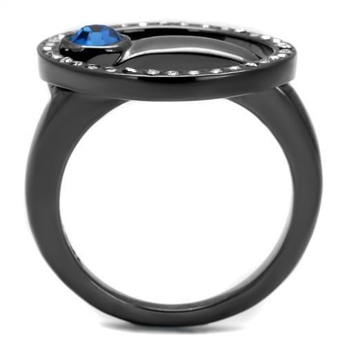 TK2974 - IP Light Black (IP Gun) Stainless Steel Ring with Top Grade Crystal in Capri Blue