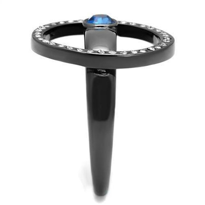 TK2974 - IP Light Black (IP Gun) Stainless Steel Ring with Top Grade Crystal in Capri Blue