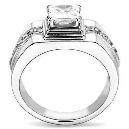 TK3011 - High polished (no plating) Stainless Steel Ring with AAA Grade CZ in Clear