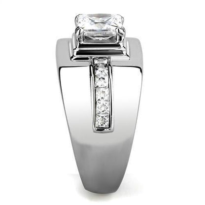 TK3011 - High polished (no plating) Stainless Steel Ring with AAA Grade CZ in Clear