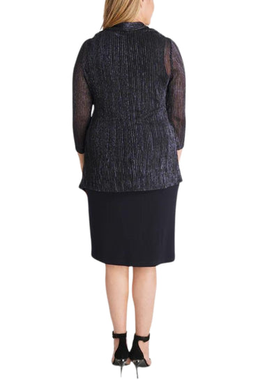 Connected Apparel Metallic Cardigan Three Quarter Sleeves Sheath Dress-1