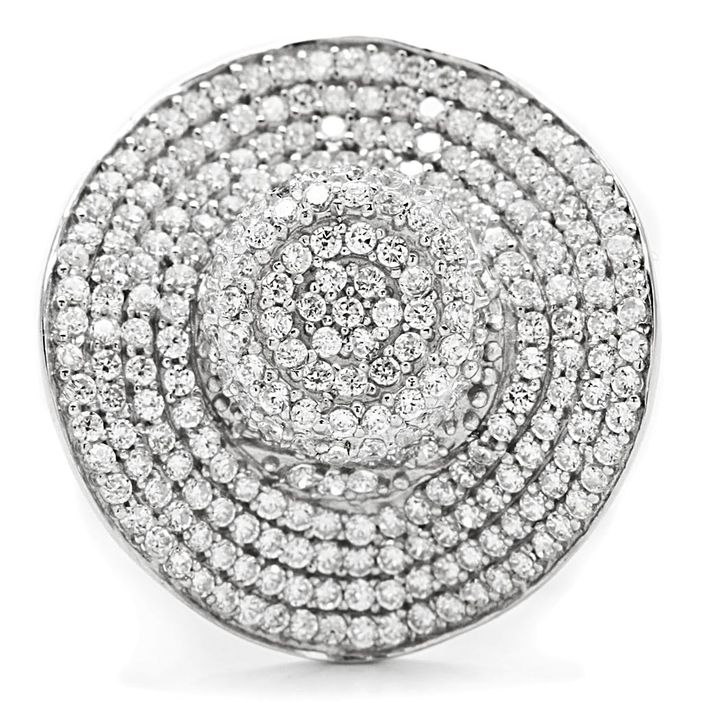 TS015 - Rhodium 925 Sterling Silver Ring with AAA Grade CZ in Clear