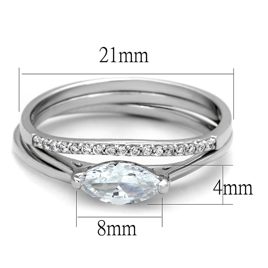 TS208 - Rhodium 925 Sterling Silver Ring with AAA Grade CZ in Clear