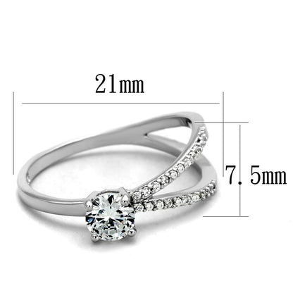 TS261 - Rhodium 925 Sterling Silver Ring with AAA Grade CZ in Clear