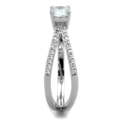 TS261 - Rhodium 925 Sterling Silver Ring with AAA Grade CZ in Clear