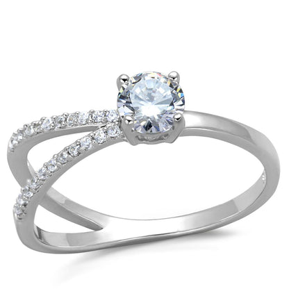 TS261 - Rhodium 925 Sterling Silver Ring with AAA Grade CZ in Clear
