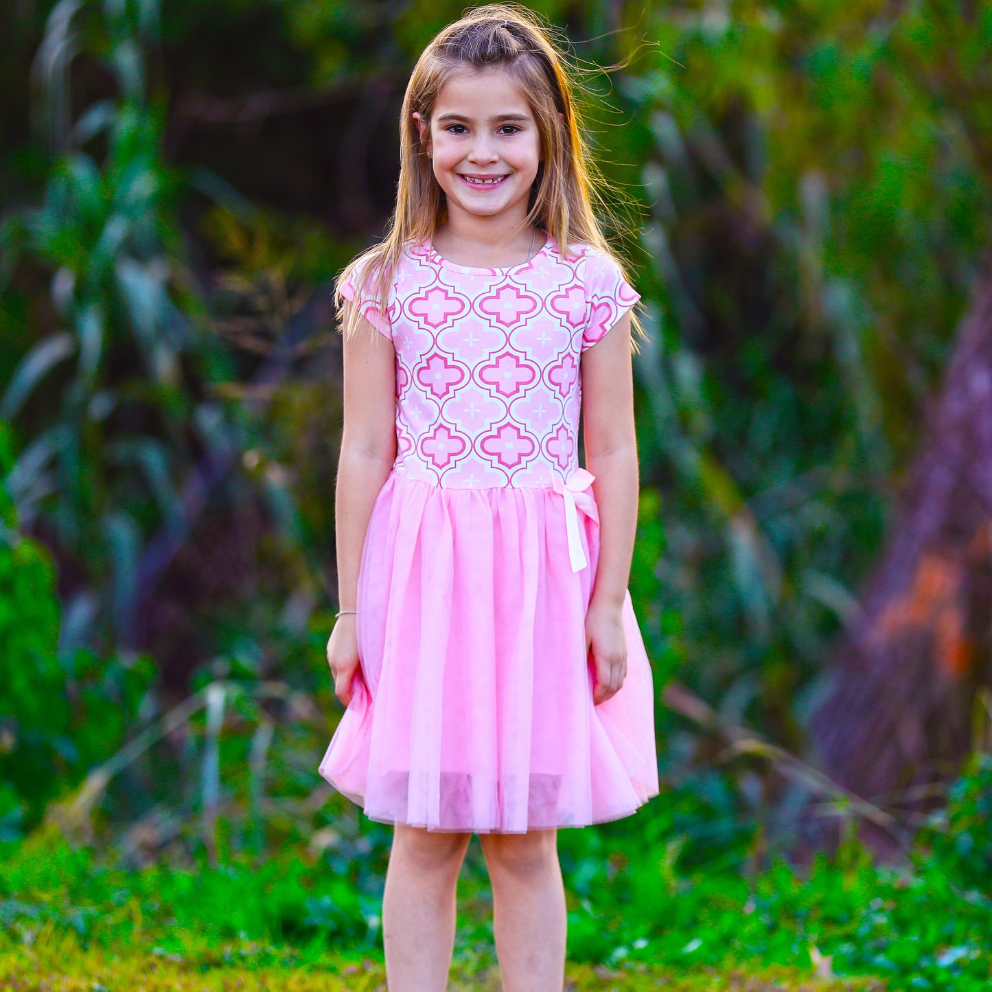 AnnLoren Girls Dress Pink Tulle & Pink Arabesque Party Dress-3