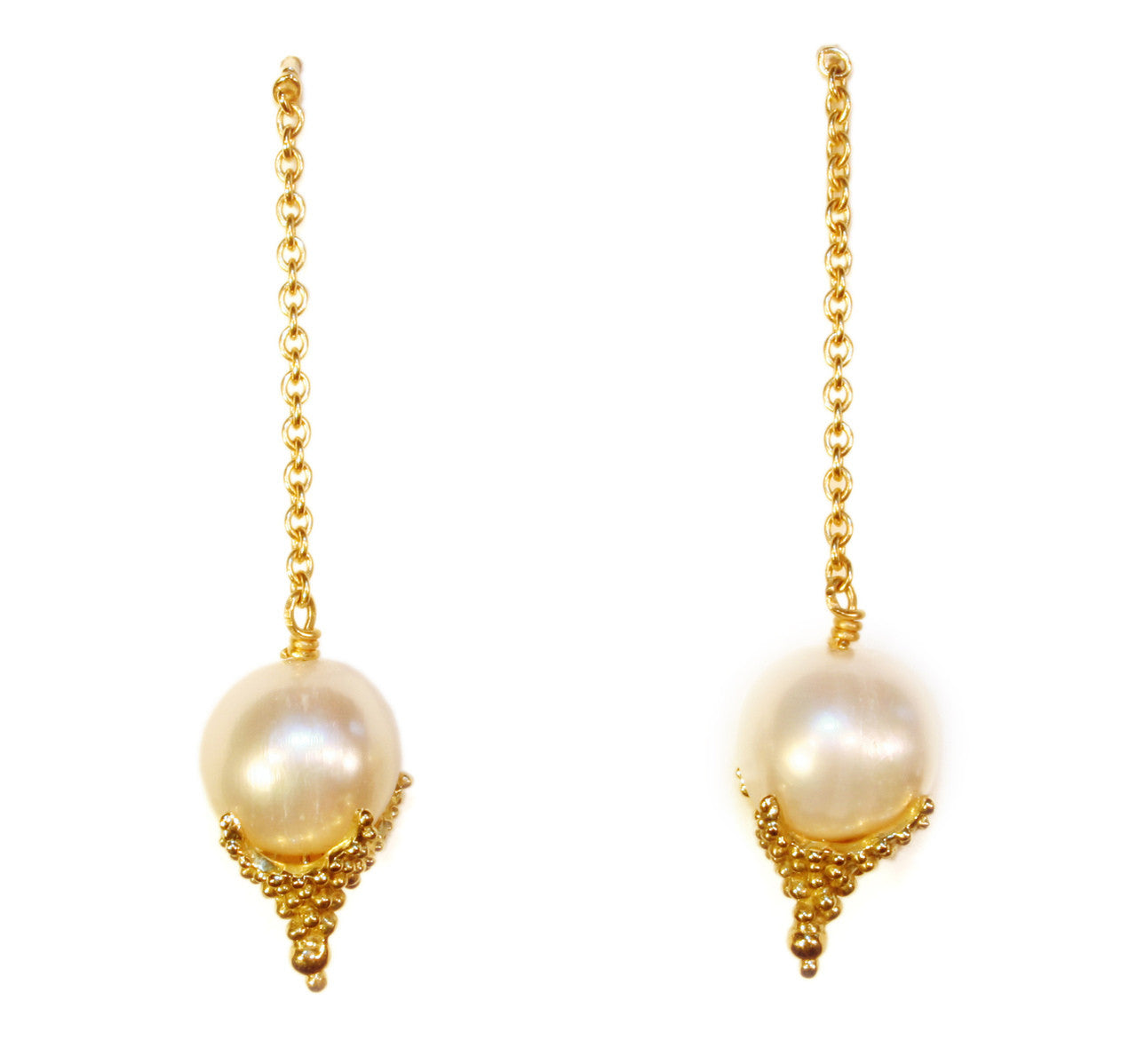 Pearl Drop Earrings-Small Dots in sterling silver or gold plate.